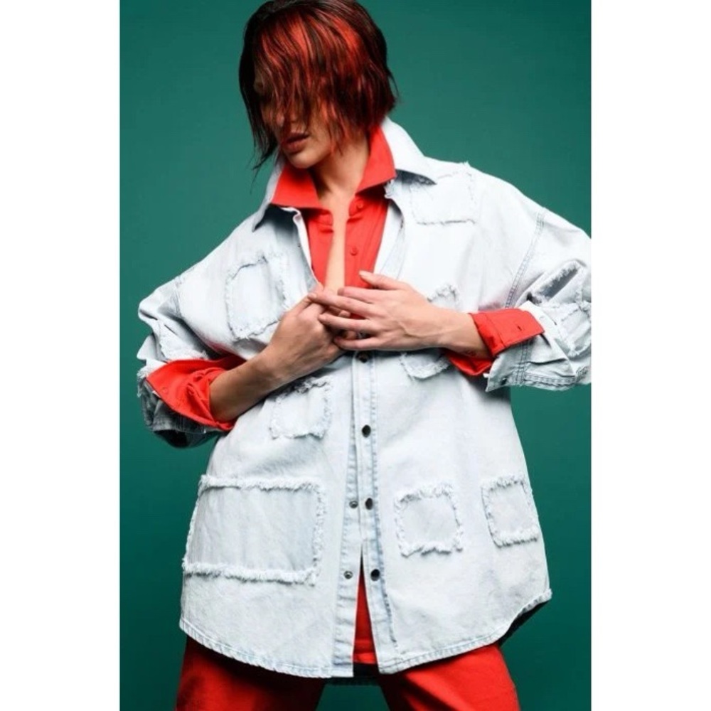DENIM PATCH WORK JACKET In DENIM NWT - Picture 2 of 9